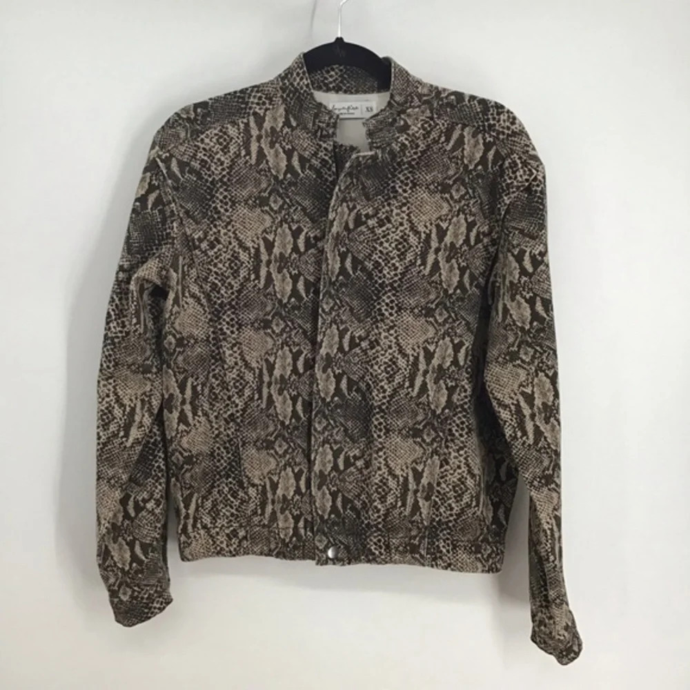 Love Fire Reptile Twill Bomber Jacket In Denim Fabric
